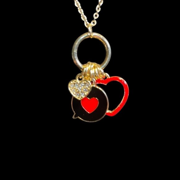 Heart Charm Necklace And Red Triple Heart Drop Earrings Set Trendy Valentine - Picture 6 of 9